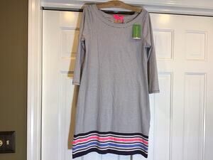 NWT Lilly Pulitzer Noelle Dress Sz M Navy Bayside Stripe Coastal Lounge Resort